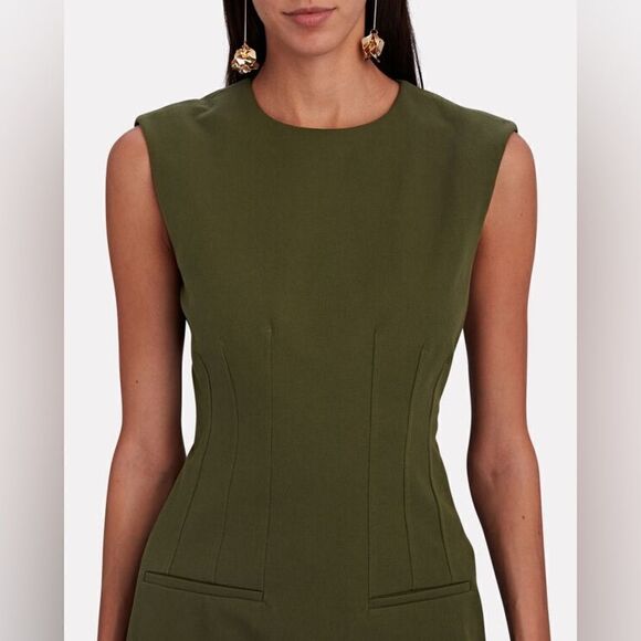 DEREK LAM 10 CROSBY Rooney Cotton-Blend Mini Dress in Army Olive - Picture 6 of 13